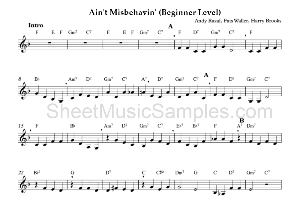 Ain't Misbehavin' (Beginner Level)