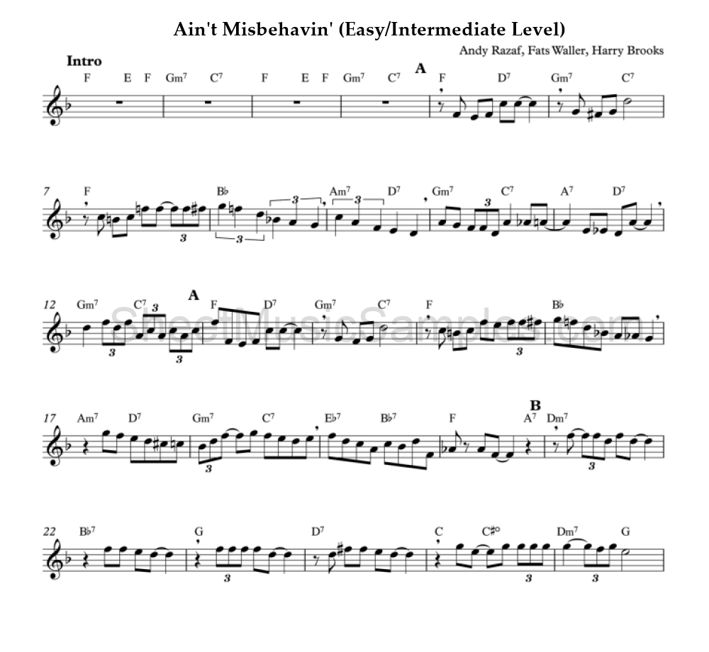 Ain't Misbehavin' (Easy/Intermediate Level)