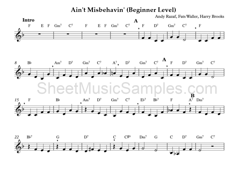 Ain't Misbehavin' (Beginner Level)