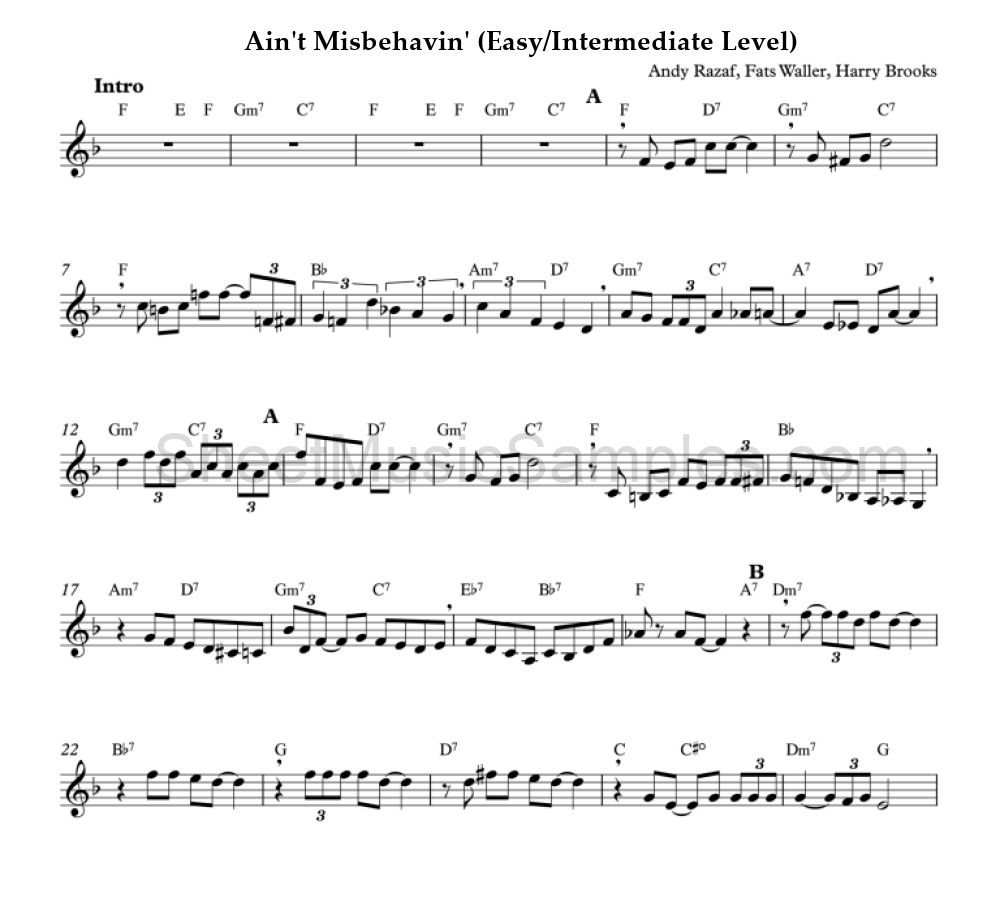 Ain't Misbehavin' (Easy/Intermediate Level)