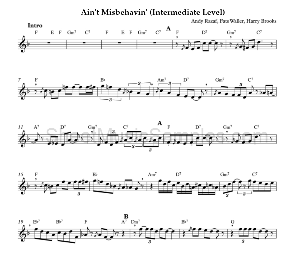 Ain't Misbehavin' (Intermediate Level)