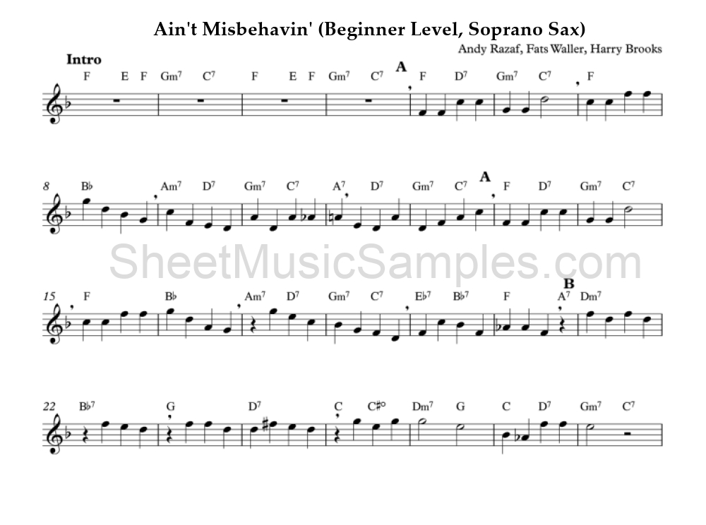 Ain't Misbehavin' (Beginner Level, Soprano Sax)