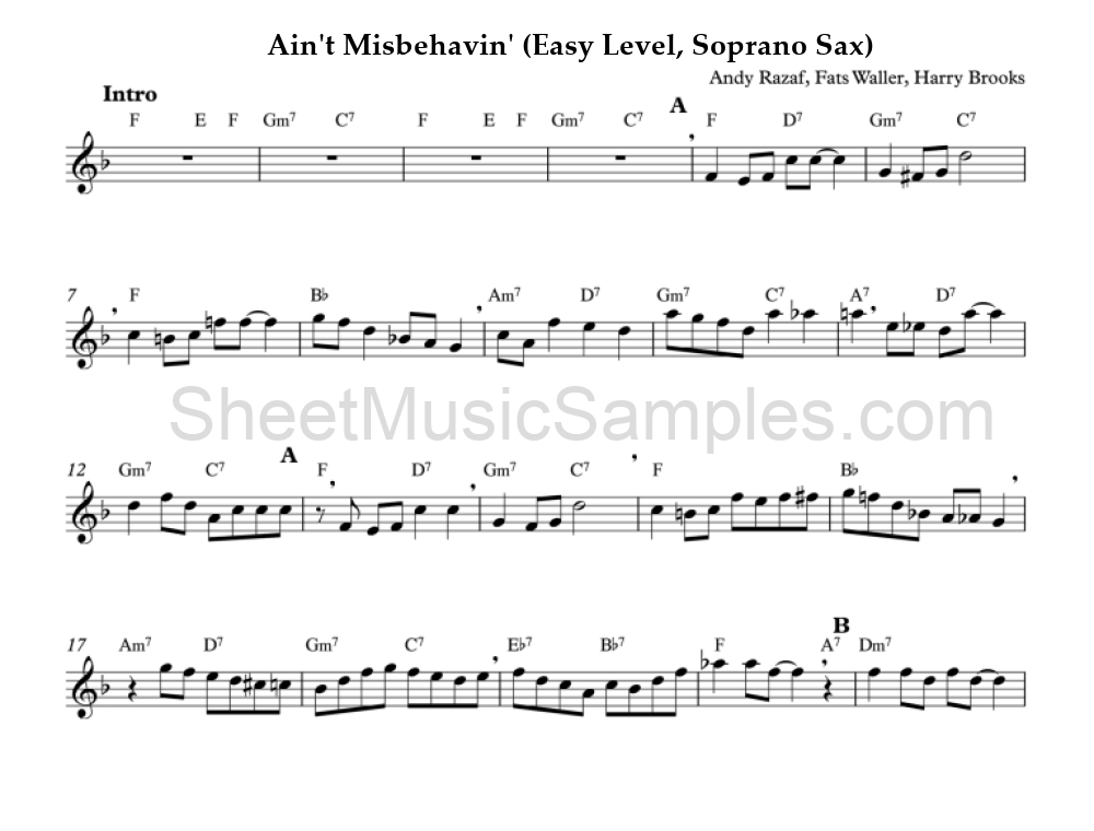 Ain't Misbehavin' (Easy Level, Soprano Sax)