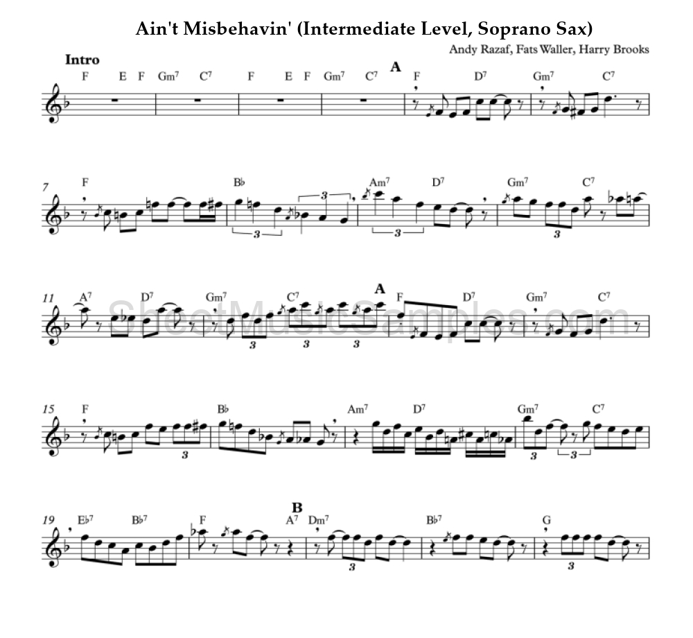 Ain't Misbehavin' (Intermediate Level, Soprano Sax)