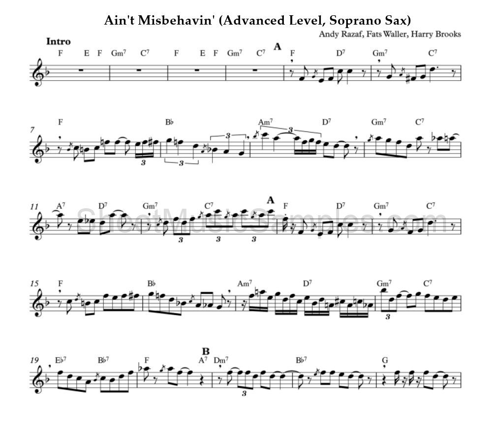 Ain't Misbehavin' (Advanced Level, Soprano Sax)