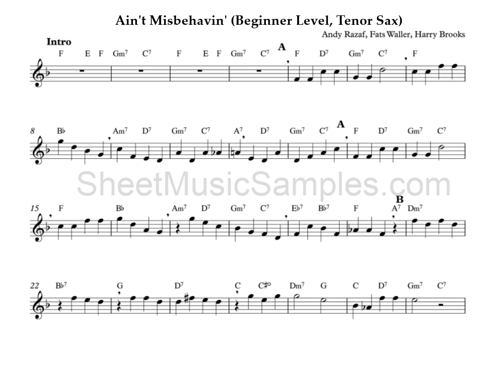 Ain't Misbehavin' (Beginner Level, Tenor Sax)