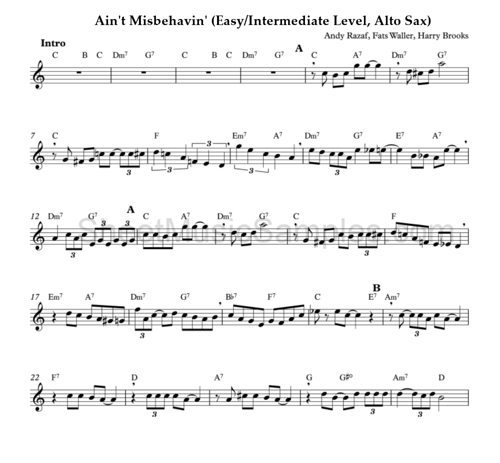 Ain't Misbehavin' (Easy/Intermediate Level, Alto Sax)