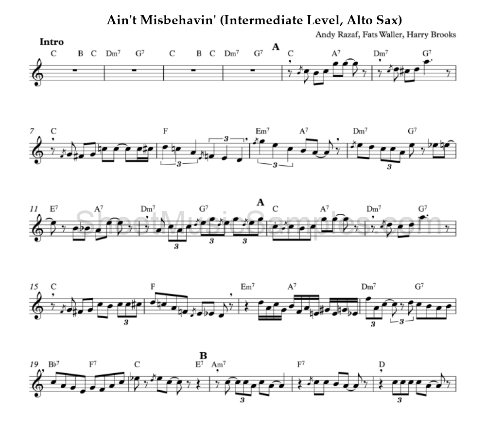 Ain't Misbehavin' (Intermediate Level, Alto Sax)