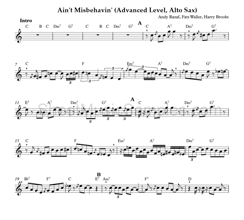 Ain't Misbehavin' (Advanced Level, Alto Sax)