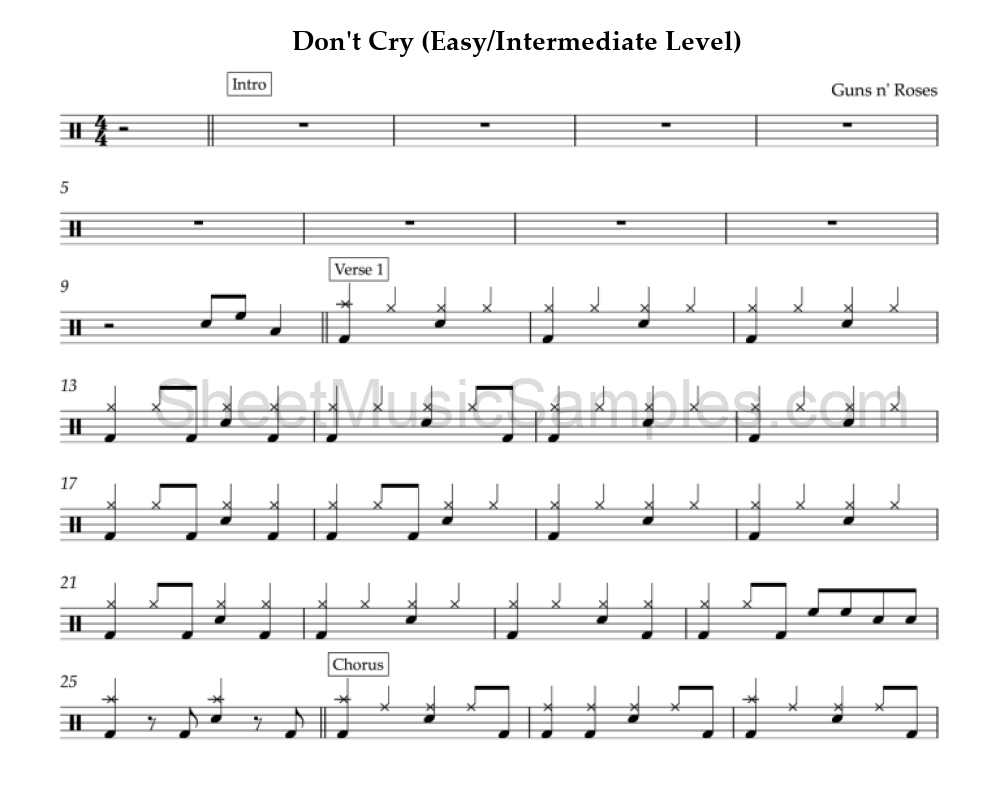 Don't Cry (Easy/Intermediate Level)