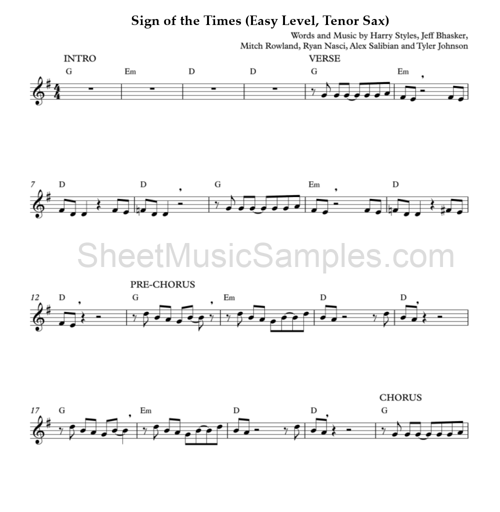 Sign of the Times (Easy Level, Tenor Sax)