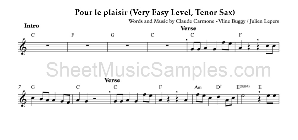 Pour le plaisir (Very Easy Level, Tenor Sax)