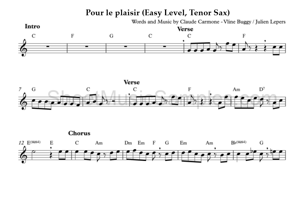 Pour le plaisir (Easy Level, Tenor Sax)