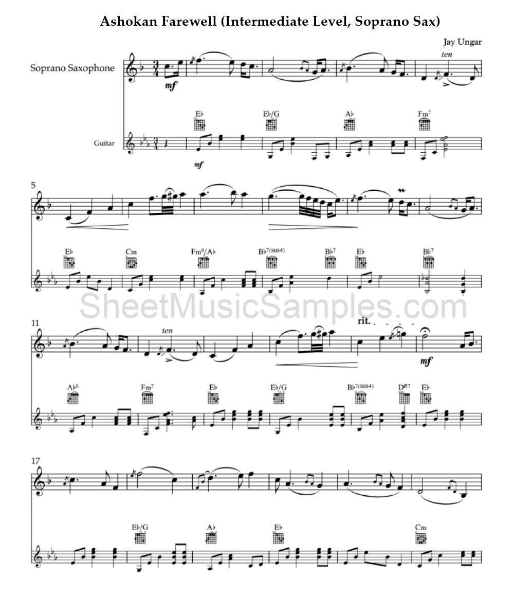 Ashokan Farewell (Intermediate Level, Soprano Sax)