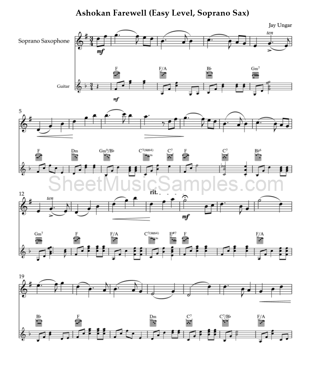 Ashokan Farewell (Easy Level, Soprano Sax)