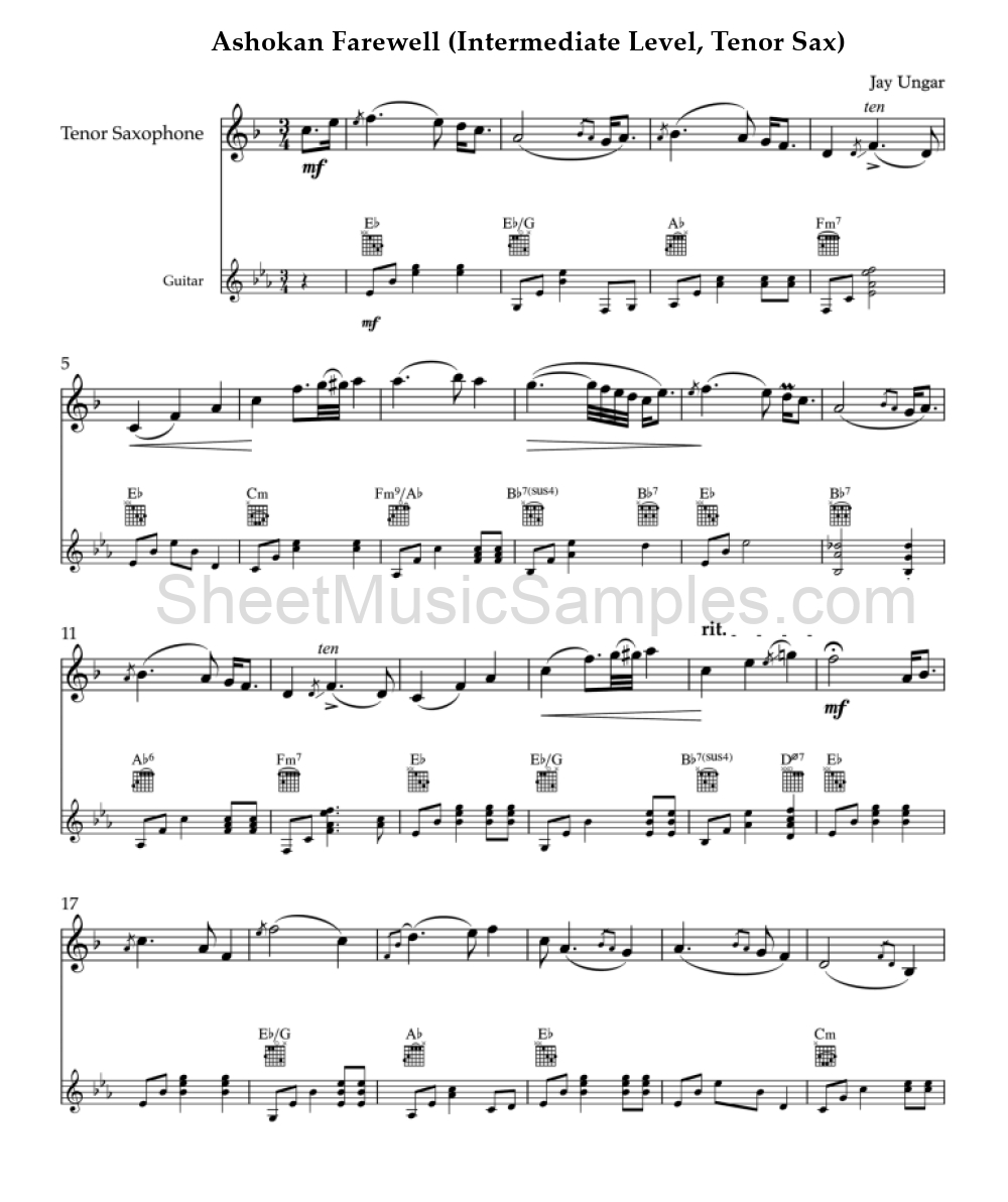 Ashokan Farewell (Intermediate Level, Tenor Sax)