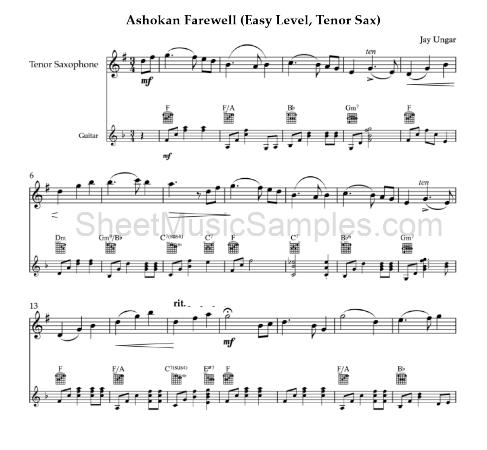 Ashokan Farewell (Easy Level, Tenor Sax)