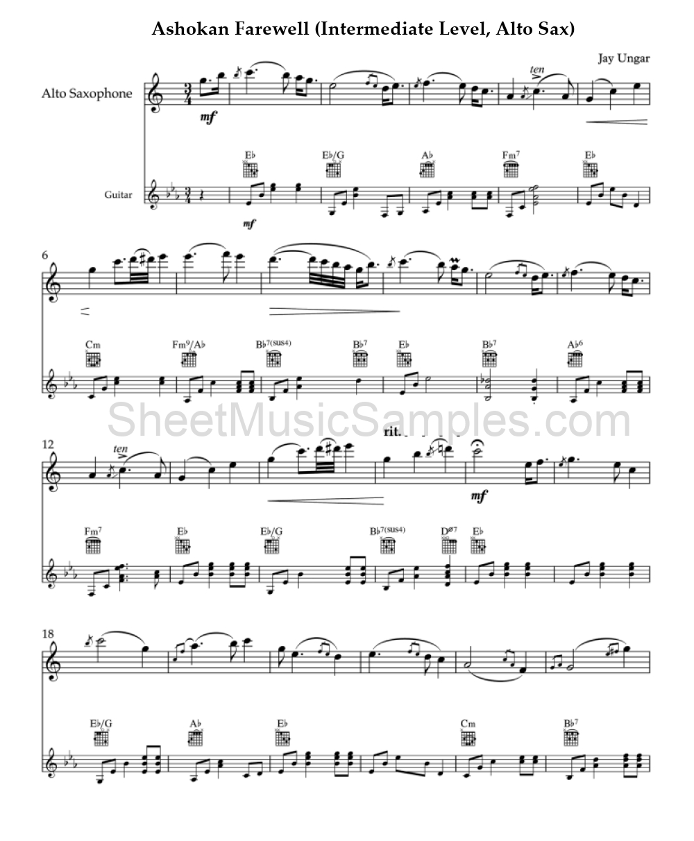 Ashokan Farewell (Intermediate Level, Alto Sax)