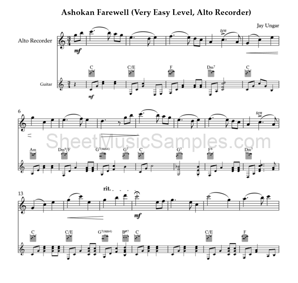 Ashokan Farewell (Very Easy Level, Alto Recorder)