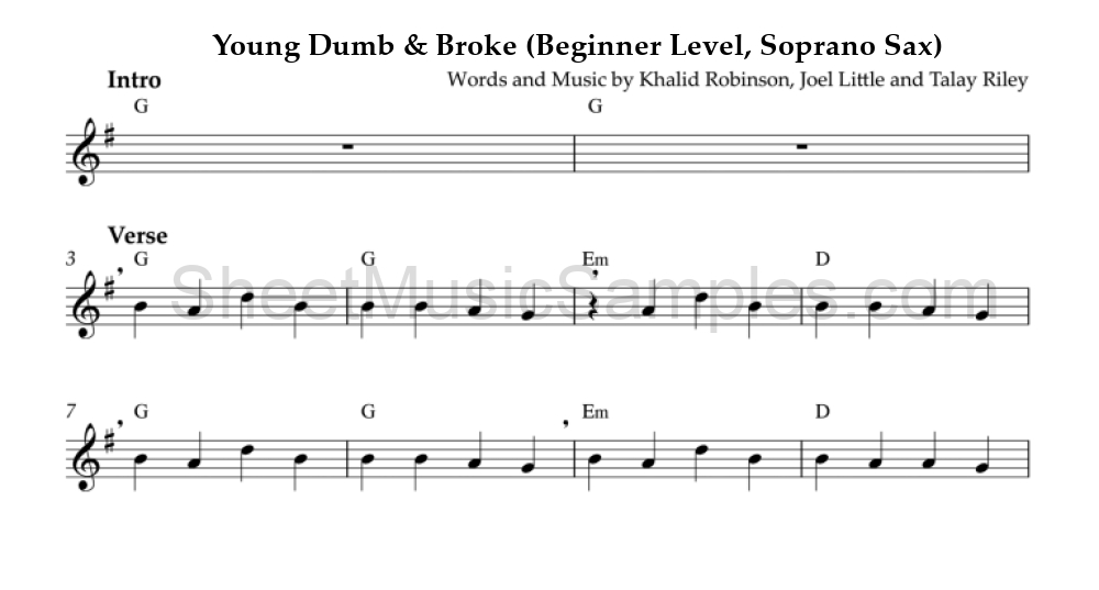 Young Dumb & Broke (Beginner Level, Soprano Sax)