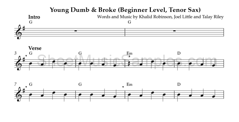 Young Dumb & Broke (Beginner Level, Tenor Sax)