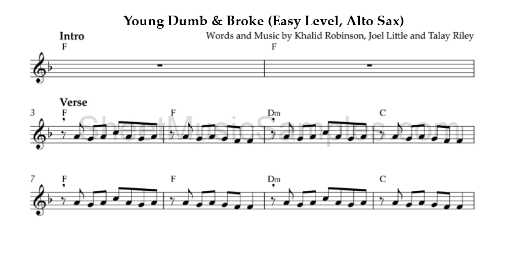 Young Dumb & Broke (Easy Level, Alto Sax)