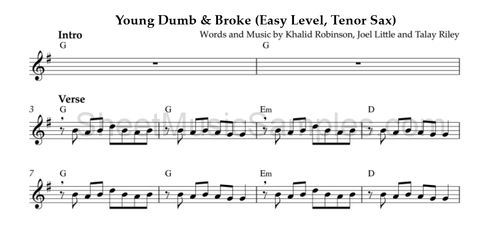 Young Dumb & Broke (Easy Level, Tenor Sax)