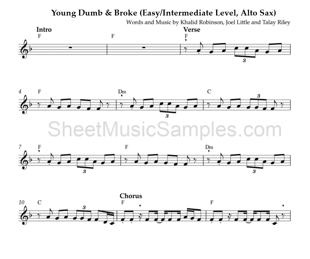 Young Dumb & Broke (Easy/Intermediate Level, Alto Sax)