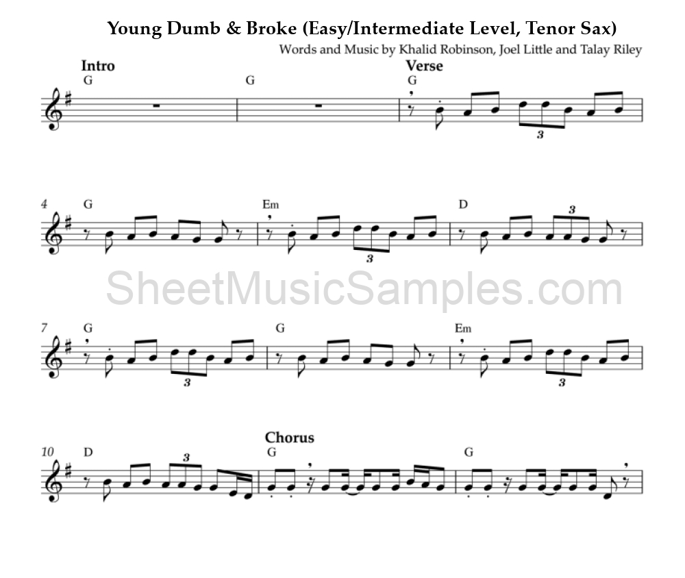 Young Dumb & Broke (Easy/Intermediate Level, Tenor Sax)