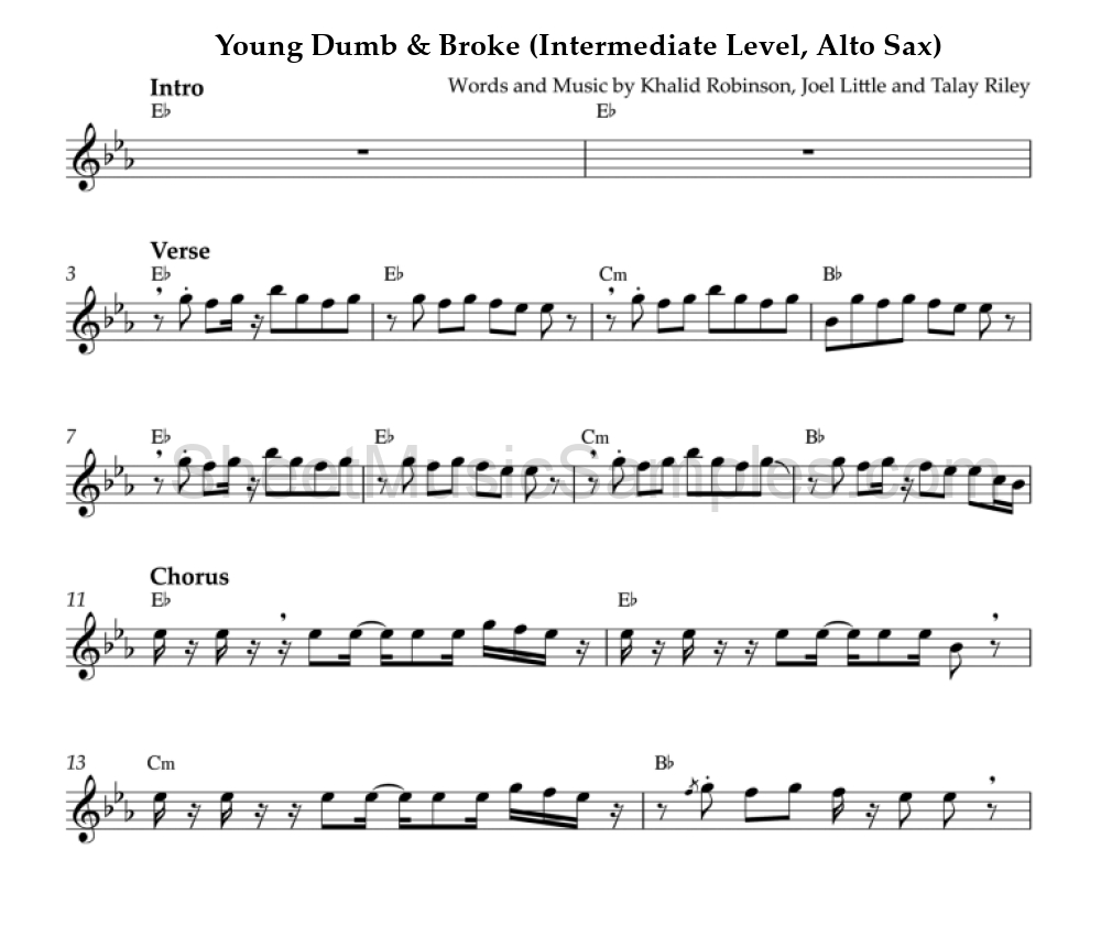 Young Dumb & Broke (Intermediate Level, Alto Sax)