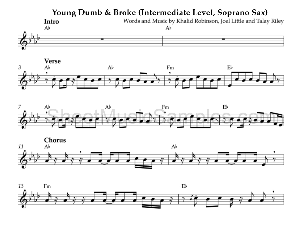 Young Dumb & Broke (Intermediate Level, Soprano Sax)