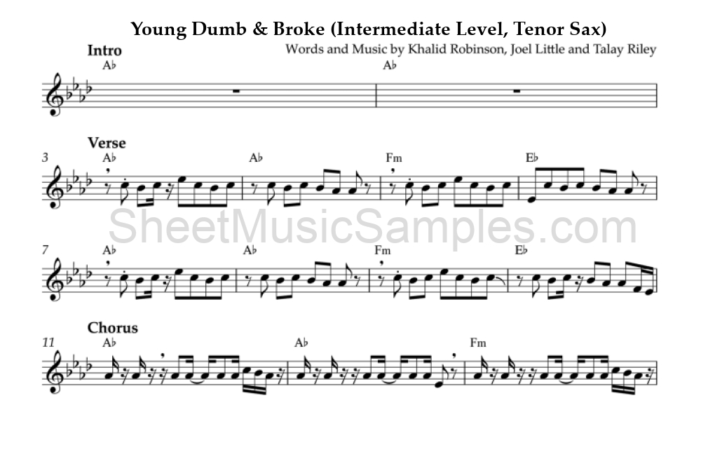 Young Dumb & Broke (Intermediate Level, Tenor Sax)