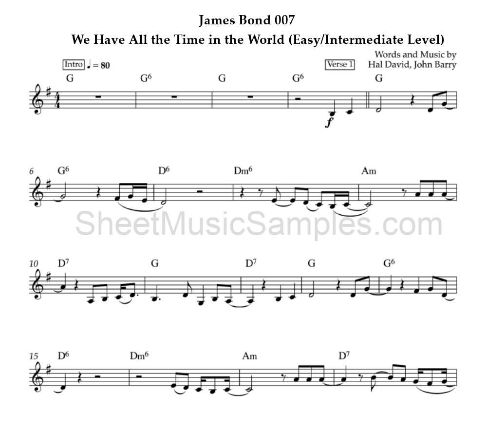 James Bond 007 - We Have All the Time in the World (Easy/Intermediate Level)