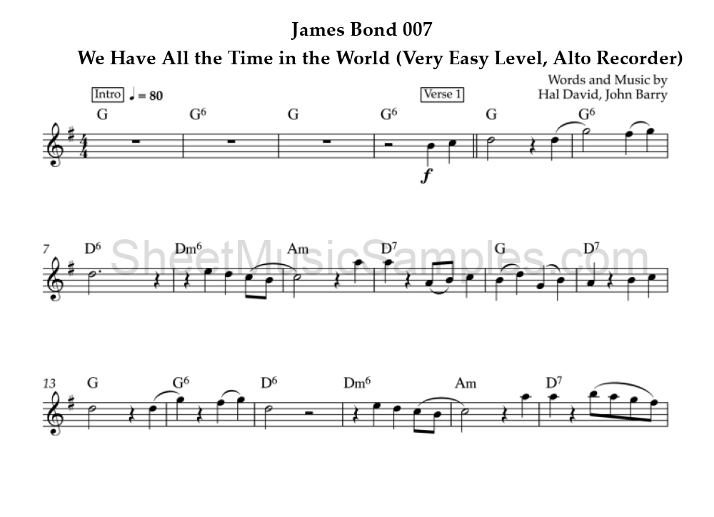 James Bond 007 - We Have All the Time in the World (Very Easy Level, Alto Recorder)