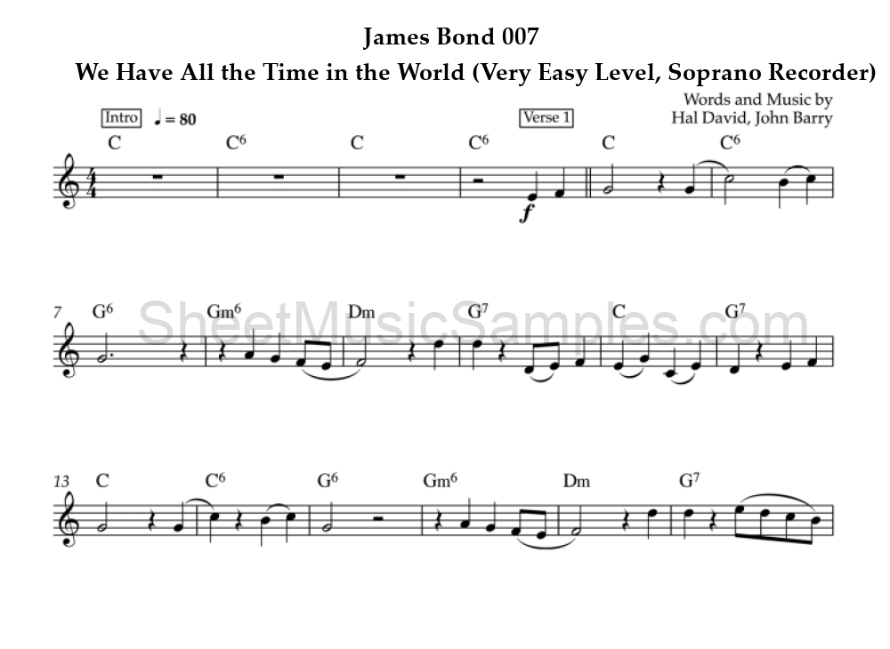 James Bond 007 - We Have All the Time in the World (Very Easy Level, Soprano Recorder)