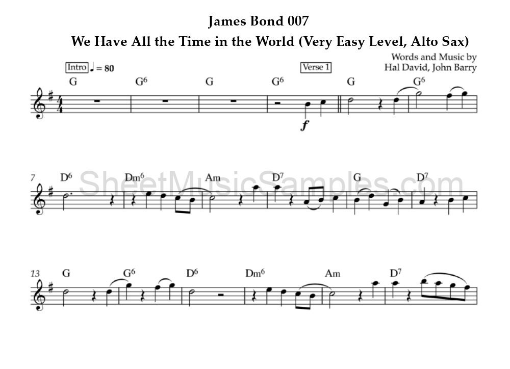 James Bond 007 - We Have All the Time in the World (Very Easy Level, Alto Sax)