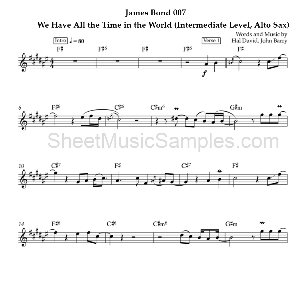 James Bond 007 - We Have All the Time in the World (Intermediate Level, Alto Sax)