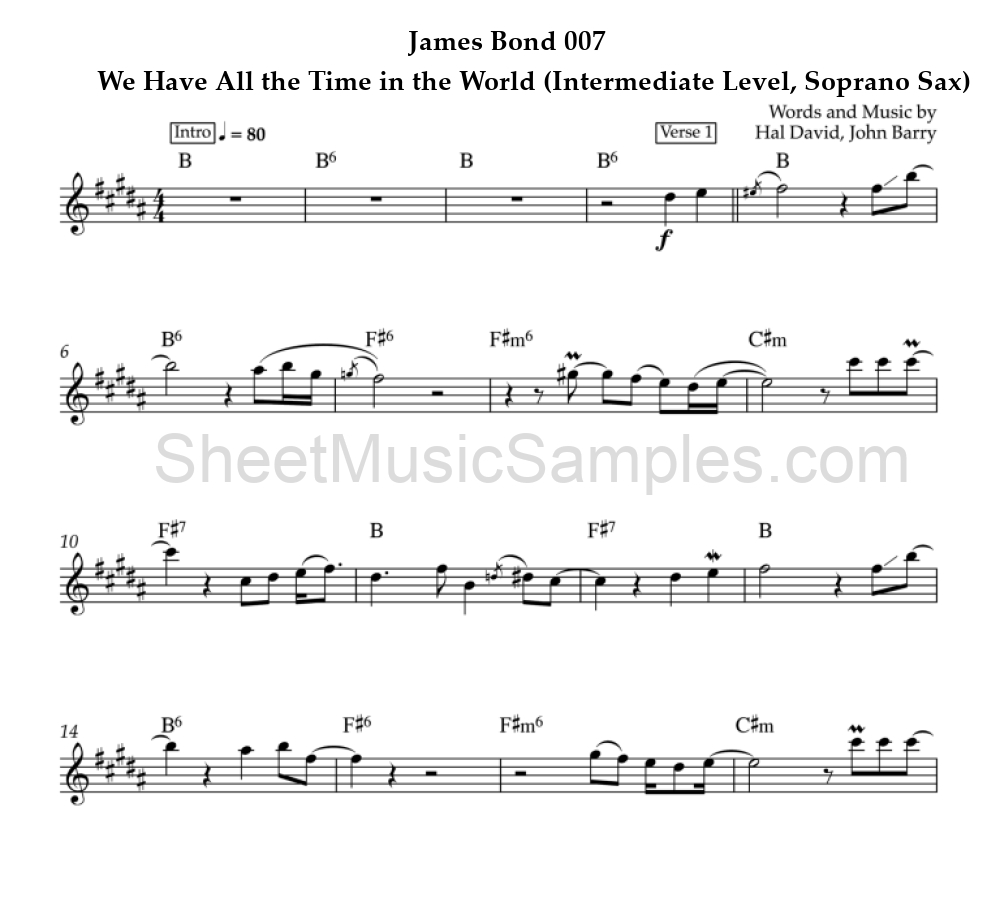 James Bond 007 - We Have All the Time in the World (Intermediate Level, Soprano Sax)