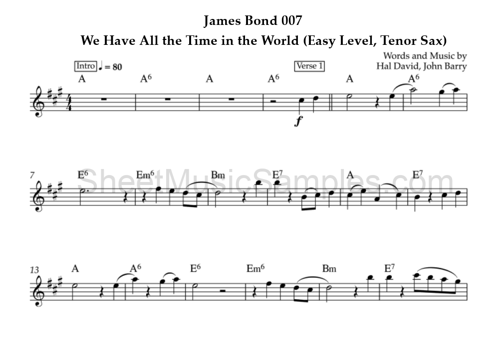 James Bond 007 - We Have All the Time in the World (Easy Level, Tenor Sax)