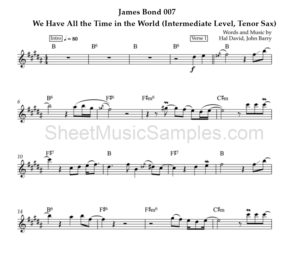 James Bond 007 - We Have All the Time in the World (Intermediate Level, Tenor Sax)