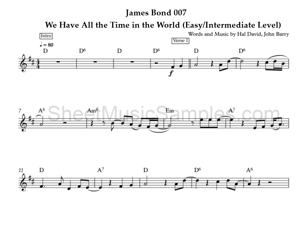 James Bond 007 - We Have All the Time in the World (Easy/Intermediate Level)