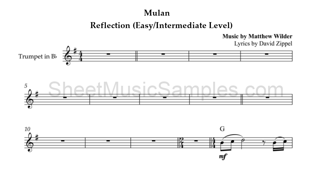 Mulan - Reflection (Easy/Intermediate Level)