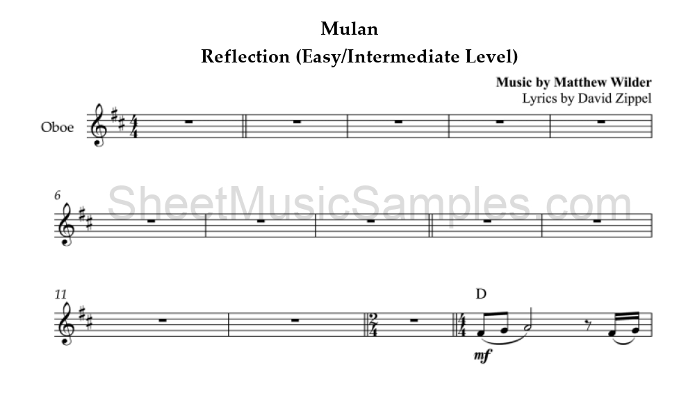 Mulan - Reflection (Easy/Intermediate Level)