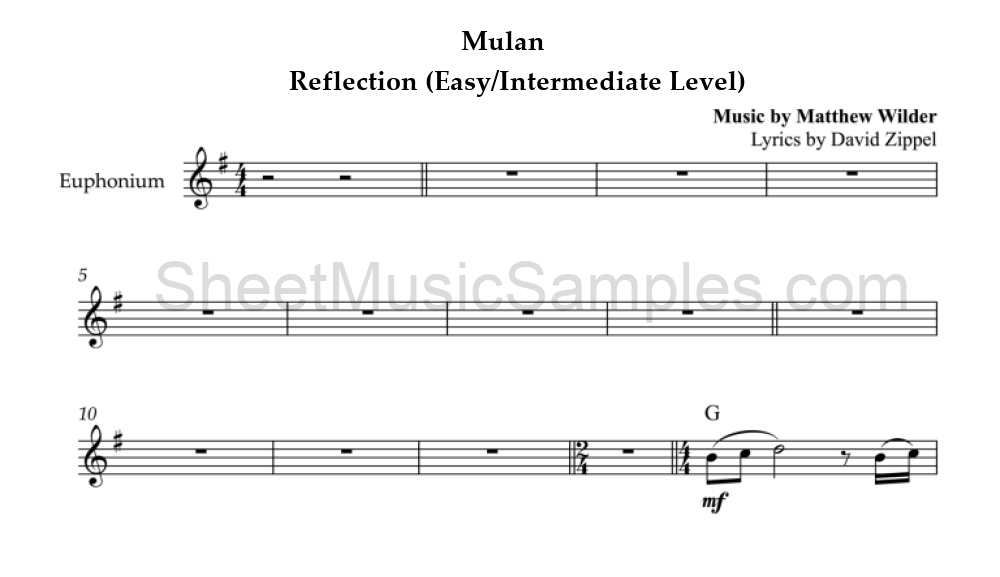 Mulan - Reflection (Easy/Intermediate Level)