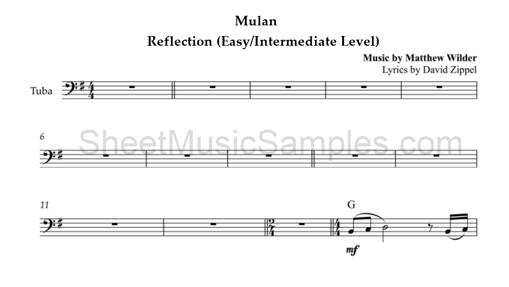 Mulan - Reflection (Easy/Intermediate Level)