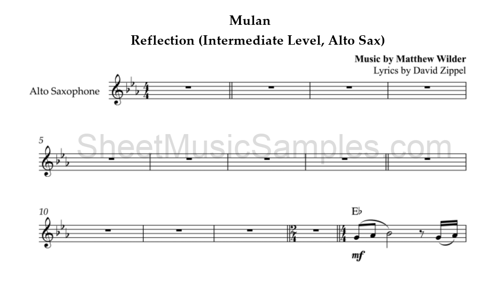 Mulan - Reflection (Intermediate Level, Alto Sax)