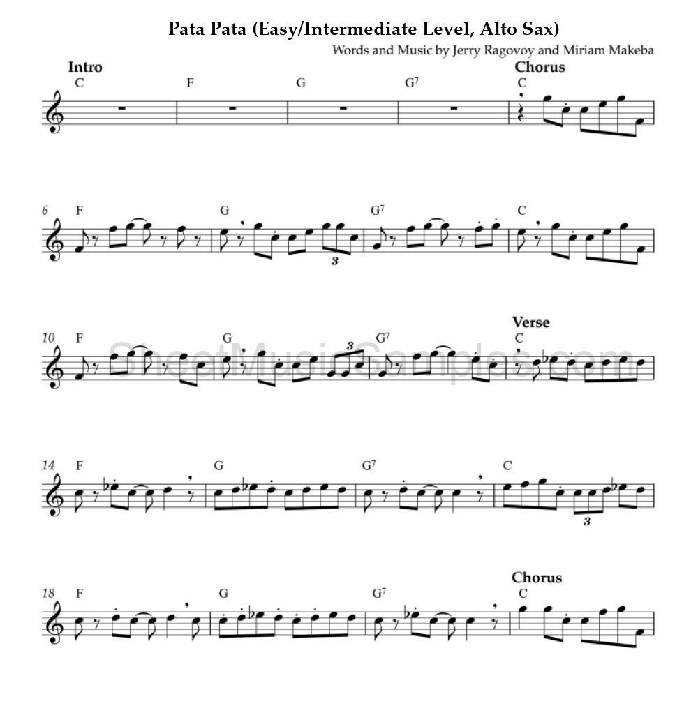 Pata Pata (Easy/Intermediate Level, Alto Sax)