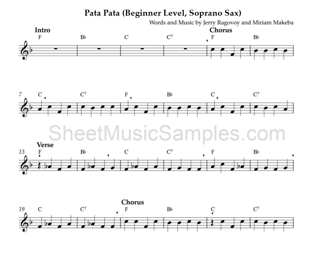 Pata Pata (Beginner Level, Soprano Sax)