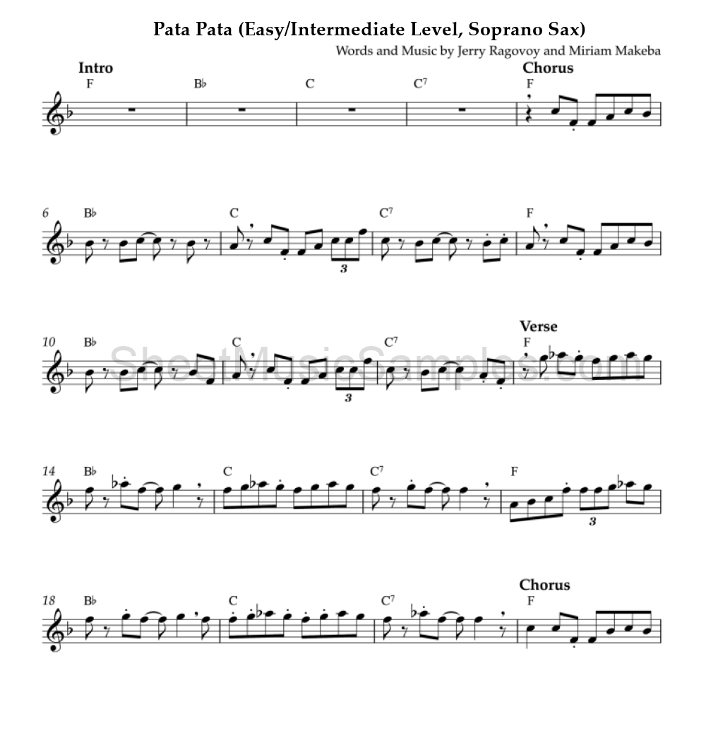 Pata Pata (Easy/Intermediate Level, Soprano Sax)