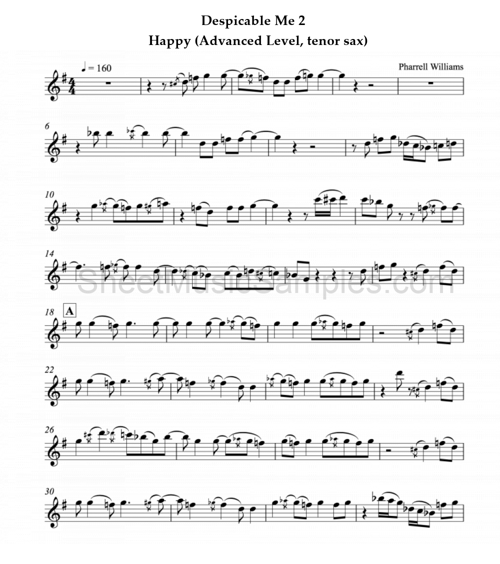 Despicable Me 2 - Happy (Advanced Level, tenor sax)